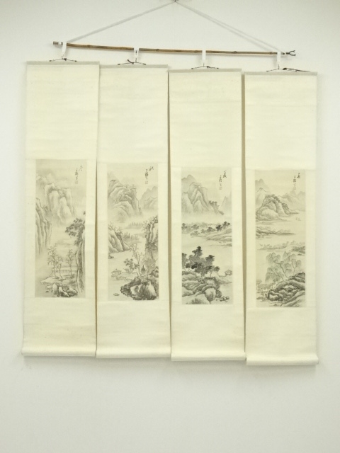 JAPANESE HANGING SCROLL / HAND PAINTED / SET OF 4 / FOUR SEASONS SCENERY